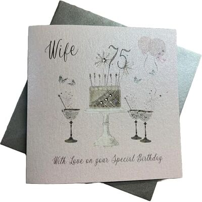 White Cotton Cards Biglietto di auguri per il 75° compleanno per moglie e champagne con rose rosa White Cotton Cards Biglietto di auguri per il 75° compleanno per moglie e champagne con rose rosa