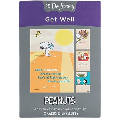 Dayspring Peanuts Biglietti motivazionali Get Well in scatola Dayspring Peanuts Biglietti motivazionali Get Well in scatola
