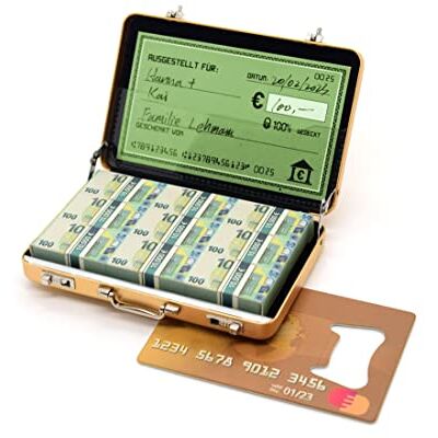 ASVP Shop Valigetta porta soldi per compleanno o come confezione per buoni Mini valigetta in alluminio con chiusura a scatto come regalo di nozze e biglietto di auguri Ideale come regalo (Oro) ASVP Shop Valigetta porta soldi per compleanno o come confezione per buoni Mini valigetta in alluminio con chiusura a scatto come regalo di nozze e biglietto di auguri Ideale come regalo (Oro)