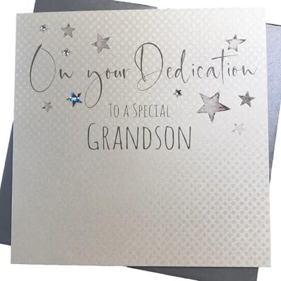 White Cotton Cards -Biglietto di Auguri Fatto a Mano con Scritta On Your Dedication To A Special Grandson, Bianco, 16cm x 16cm White Cotton Cards -Biglietto di Auguri Fatto a Mano con Scritta On Your Dedication To A Special Grandson, Bianco, 16cm x 16cm