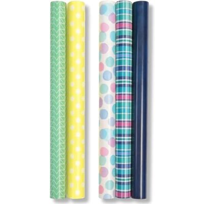 PARENCE Set di 5 rotoli di carta regalo 2 m x 70 cm grande larghezza motivo casuale sorpresa carta da imballaggio resistente per regali Natale, compleanno, matrimonio fai da te e PARENCE Set di 5 rotoli di carta regalo 2 m x 70 cm grande larghezza motivo casuale sorpresa carta da imballaggio resistente per regali Natale, compleanno, matrimonio fai da te e