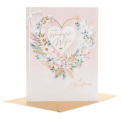 UK Greetings Biglietto di Natale per moglie, motivo: cuore con fogliame rosa UK Greetings Biglietto di Natale per moglie, motivo: cuore con fogliame rosa