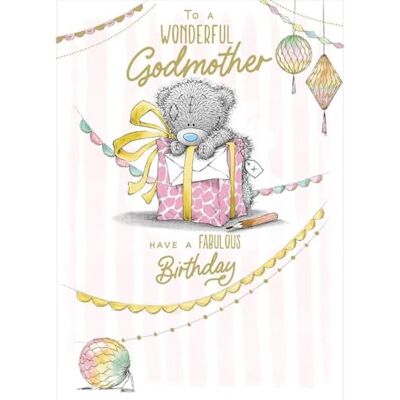 Me To You Tatty Teddy Biglietto di auguri di compleanno con scritta in lingua inglese "To A Wonderful Godmother", collezione ufficiale Me To You Tatty Teddy Biglietto di auguri di compleanno con scritta in lingua inglese "To A Wonderful Godmother", collezione ufficiale