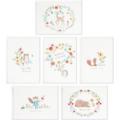 Hallmark Biglietti di ringraziamento per baby shower, motivo: animali del bosco (48 biglietti con buste per neonata o neonata) cervo, gufo, orso, volpe Hallmark Biglietti di ringraziamento per baby shower, motivo: animali del bosco (48 biglietti con buste per neonata o neonata) cervo, gufo, orso, volpe