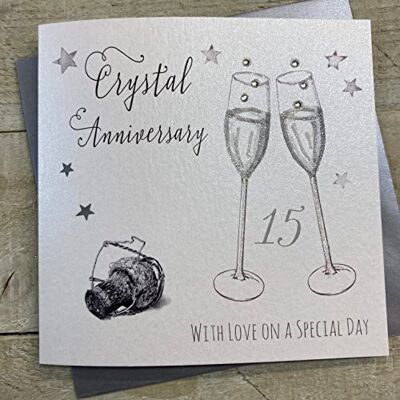 White Cotton Cards Biglietto di Auguri per 15° Anniversario con Scritta in Lingua Inglese Crystal Anniversary with Love On Your Special Day, White Cotton Cards Biglietto di Auguri per 15° Anniversario con Scritta in Lingua Inglese Crystal Anniversary with Love On Your Special Day,