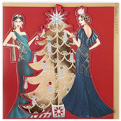 Clintons : Biglietto di Natale con albero di Natale Roaring 20'S Two Girls by Gold, rosso, 192 x 192 () Clintons : Biglietto di Natale con albero di Natale Roaring 20'S Two Girls by Gold, rosso, 192 x 192 ()