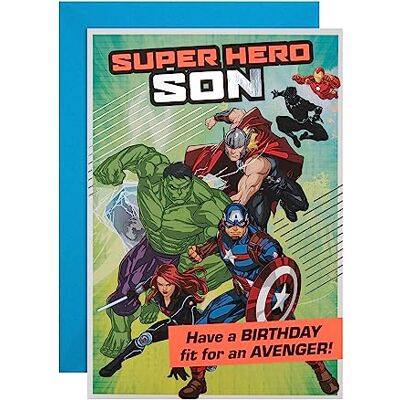 Hallmark Biglietto di compleanno per figlio, motivo: supereroi Marvel con attività Hallmark Biglietto di compleanno per figlio, motivo: supereroi Marvel con attività