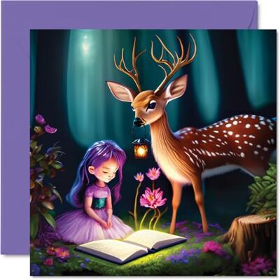 Stuff4 Biglietto di auguri di compleanno con cervo e ragazza, per figlia, nipote, sorella, zia, mamma, amante dei libri, 145 mm x 145 mm Stuff4 Biglietto di auguri di compleanno con cervo e ragazza, per figlia, nipote, sorella, zia, mamma, amante dei libri, 145 mm x 145 mm