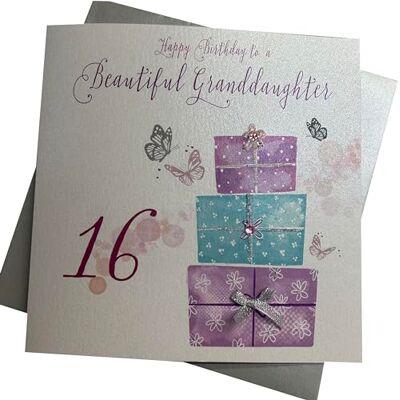 White Cotton Cards Biglietto di Auguri Fatto a Mano per sedicesimo Compleanno, Grande, Motivo: Happy Birthday To A Beautiful Granddaughter White Cotton Cards Biglietto di Auguri Fatto a Mano per sedicesimo Compleanno, Grande, Motivo: Happy Birthday To A Beautiful Granddaughter