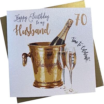 White Cotton Cards Biglietto per Auguri di 70esimo Compleanno di Marito, Fatto a Mano, con Motivo: Secchiello di Champagne, Colore Bianco White Cotton Cards Biglietto per Auguri di 70esimo Compleanno di Marito, Fatto a Mano, con Motivo: Secchiello di Champagne, Colore Bianco