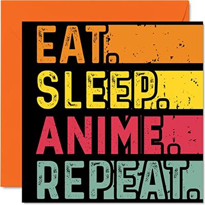 Stuff4 Biglietto di compleanno divertente per lei o lui, con scritta "Eat, Sleep, Anime, Repeat", per amanti dell'animazione giapponese, 145 x 145 mm, per tutte le occasioni, bambini o adulti Stuff4 Biglietto di compleanno divertente per lei o lui, con scritta "Eat, Sleep, Anime, Repeat", per amanti dell'animazione giapponese, 145 x 145 mm, per tutte le occasioni, bambini o adulti