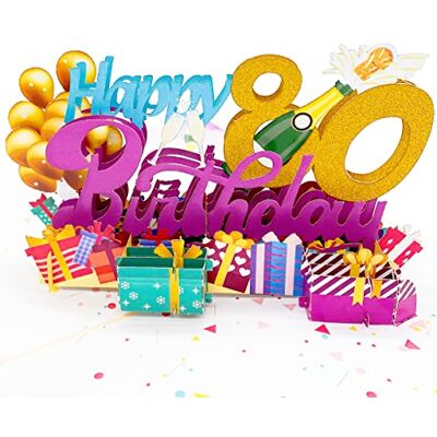 Liif Biglietto di auguri pop-up 3D per 80° compleanno, per donne, uomini, mamma, papà, con palloncino, champagne, divertente, per 80 anni, con messaggio e busta Dimensioni 20,3 x 15,2 cm Liif Biglietto di auguri pop-up 3D per 80° compleanno, per donne, uomini, mamma, papà, con palloncino, champagne, divertente, per 80 anni, con messaggio e busta Dimensioni 20,3 x 15,2 cm