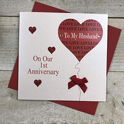 White Cotton Cards Biglietto di Anniversario Fatto a Mano Marito, To My Husband On Our First Anniversary, , Bianco White Cotton Cards Biglietto di Anniversario Fatto a Mano Marito, To My Husband On Our First Anniversary, , Bianco