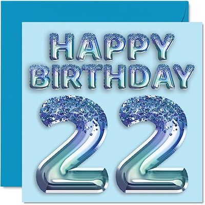 Stuff4 Biglietto di auguri per il 22° compleanno, da uomo Con palloncini blu glitterati, per 22 anni, fratello, figlio, nipote, zio, 145 x 145 mm Stuff4 Biglietto di auguri per il 22° compleanno, da uomo Con palloncini blu glitterati, per 22 anni, fratello, figlio, nipote, zio, 145 x 145 mm