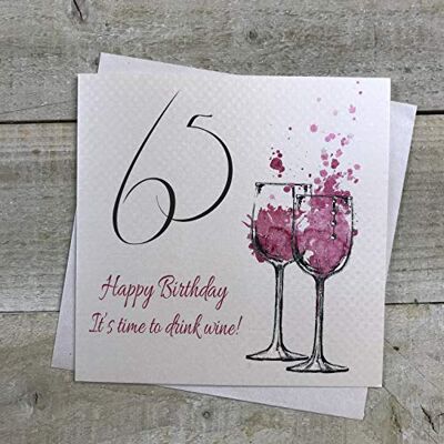 WHITE COTTON CARDS Biglietto di auguri per 65° compleanno 65 Happy Birthday It's Time to Drink Wine!, realizzato a mano, , nero grigio WHITE COTTON CARDS Biglietto di auguri per 65° compleanno 65 Happy Birthday It's Time to Drink Wine!, realizzato a mano, , nero grigio