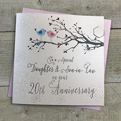White Cotton Cards Biglietto di auguri per il 20° anniversario di matrimonio, per figlia e genero, con uccellini cinesi e ramo di alberi White Cotton Cards Biglietto di auguri per il 20° anniversario di matrimonio, per figlia e genero, con uccellini cinesi e ramo di alberi