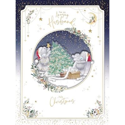 Me To You Tatty Teddy Biglietto di Natale fatto a mano per un marito incredibile, orsacchiotto con albero, 30,5 x 22,5 cm, collezione ufficiale Me To You Tatty Teddy Biglietto di Natale fatto a mano per un marito incredibile, orsacchiotto con albero, 30,5 x 22,5 cm, collezione ufficiale
