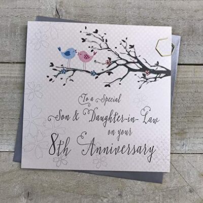 White Cotton Cards Biglietto per 8° anniversario di matrimonio per figlio e nuora, ottavo uccello in ceramica e ramo di albero, White Cotton Cards Biglietto per 8° anniversario di matrimonio per figlio e nuora, ottavo uccello in ceramica e ramo di albero,