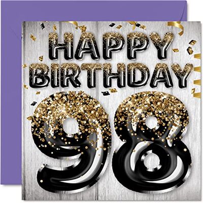 Stuff4 Biglietto di auguri per il 98° compleanno da uomo Palloncini glitterati neri e oro Stuff4 Biglietto di auguri per il 98° compleanno da uomo Palloncini glitterati neri e oro