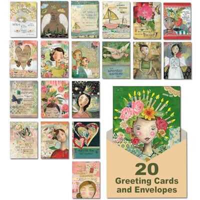 LEANIN TREE Leanin' Tree The Art of Kelly Rae Roberts Confezione assortita di 20 biglietti per tutte le occasioni con buste, scatola assortita di biglietti di auguri, per compleanno, ringraziamento, vuoto LEANIN TREE Leanin' Tree The Art of Kelly Rae Roberts Confezione assortita di 20 biglietti per tutte le occasioni con buste, scatola assortita di biglietti di auguri, per compleanno, ringraziamento, vuoto