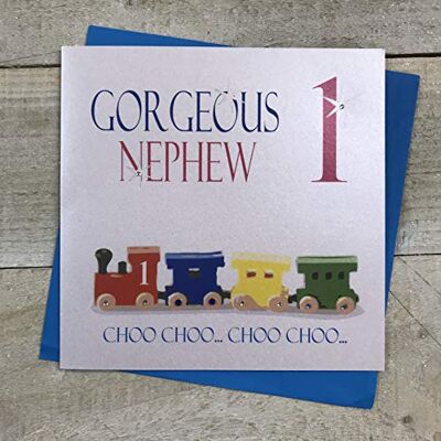 White Cotton Cards Biglietto di Auguri per Il Primo Compleanno del Treno Fatto a Mano, con Scritta in Inglese Gorgeous Nephew 1 Choo, Bianco, , 16cm x 16cm White Cotton Cards Biglietto di Auguri per Il Primo Compleanno del Treno Fatto a Mano, con Scritta in Inglese Gorgeous Nephew 1 Choo, Bianco, , 16cm x 16cm