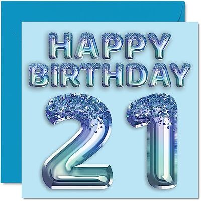 Stuff4 Biglietto di auguri per 21° compleanno da uomo, per 21 anni Con palloncini blu glitterati, fratello, figlio, nipote, zio, 145 mm x 145 mm, regalo per ventunesimo compleanno Stuff4 Biglietto di auguri per 21° compleanno da uomo, per 21 anni Con palloncini blu glitterati, fratello, figlio, nipote, zio, 145 mm x 145 mm, regalo per ventunesimo compleanno