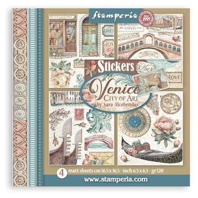 Stamperia Stickers for Scrapbooking, Albums, Card Making, Bullet Journalling, and More, Acid Free, Pre-Cut, 4 Sheets, Self-Adhesive, Perfect for Hobbies, Crafts, and Gifting (Venice, City of Art) Stamperia Stickers for Scrapbooking, Albums, Card Making, Bullet Journalling, and More, Acid Free, Pre-Cut, 4 Sheets, Self-Adhesive, Perfect for Hobbies, Crafts, and Gifting (Venice, City of Art)