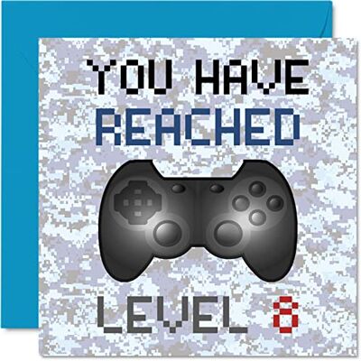 Stuff4 Biglietto di compleanno per 8° giocatore, You Have Rached Level 8 Biglietti di compleanno per ragazzi, giochi per bambini, età 8 ottavo compleanno, videogiochi, figlia, figlio, nipote, 145mm Stuff4 Biglietto di compleanno per 8° giocatore, You Have Rached Level 8 Biglietti di compleanno per ragazzi, giochi per bambini, età 8 ottavo compleanno, videogiochi, figlia, figlio, nipote, 145mm
