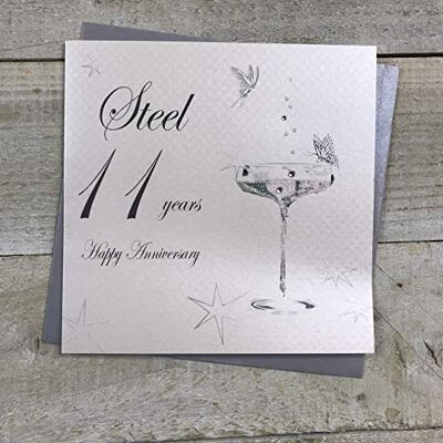 White Cotton Cards Coupé Glass -Biglietto di Auguri Fatto a Mano Happy Anniversary 'Steel' 11 Years, Colore: Bianco White Cotton Cards Coupé Glass -Biglietto di Auguri Fatto a Mano Happy Anniversary 'Steel' 11 Years, Colore: Bianco