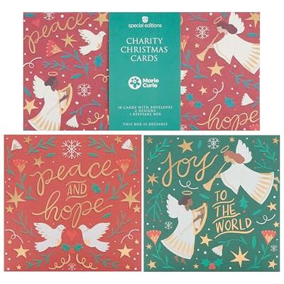 UK Greetings Confezione multipla di 10 biglietti di Natale di beneficenza per lui/lei/amici-2 disegni & pace/speranza/gioia scatola dei ricordi UK Greetings Confezione multipla di 10 biglietti di Natale di beneficenza per lui/lei/amici-2 disegni & pace/speranza/gioia scatola dei ricordi