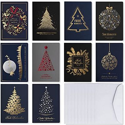 , Biglietti di Natale esclusivi NR 52 – Set di 10 biglietti, 120 x 170 mm, oro e goffrato – realizzati in carta metallica e colorata con inserti e buste , Biglietti di Natale esclusivi NR 52 – Set di 10 biglietti, 120 x 170 mm, oro e goffrato – realizzati in carta metallica e colorata con inserti e buste