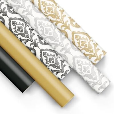 PAW Decor Collection PAW Carta Regalo 200 x 70 cm, 5 rotoli Nero E Oro Modello PAW Decor Collection PAW Carta Regalo 200 x 70 cm, 5 rotoli Nero E Oro Modello