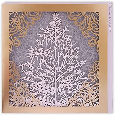 Clintons : Biglietto di Natale generale con albero di Natale, taglio laser, biglietto di Natale generale, biglietto di Natale singolo, oro, 192 x 192, Clintons : Biglietto di Natale generale con albero di Natale, taglio laser, biglietto di Natale generale, biglietto di Natale singolo, oro, 192 x 192,