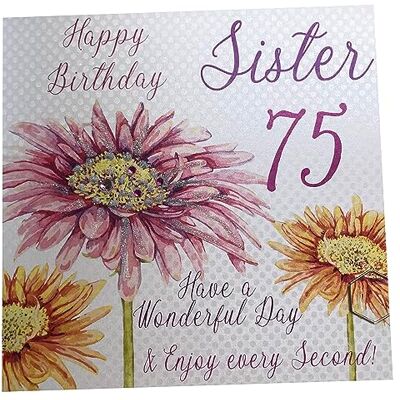 White Cotton Cards -Biglietto di Auguri Compleanno, con Scritta in Lingua Inglese Pink Gerbera, Happy Birthday 75 Sister Have a Wonderful Day, Fatto a Mano, Bianco, Cotone, 16cm x 16cm White Cotton Cards -Biglietto di Auguri Compleanno, con Scritta in Lingua Inglese Pink Gerbera, Happy Birthday 75 Sister Have a Wonderful Day, Fatto a Mano, Bianco, Cotone, 16cm x 16cm