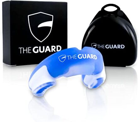 THE GUARD Affidabile paradenti per sport, con custodia inclusa, senza BPA e insapore, paradenti per sport da combattimento e sport di contatto di ogni tipologia I blu/bianco