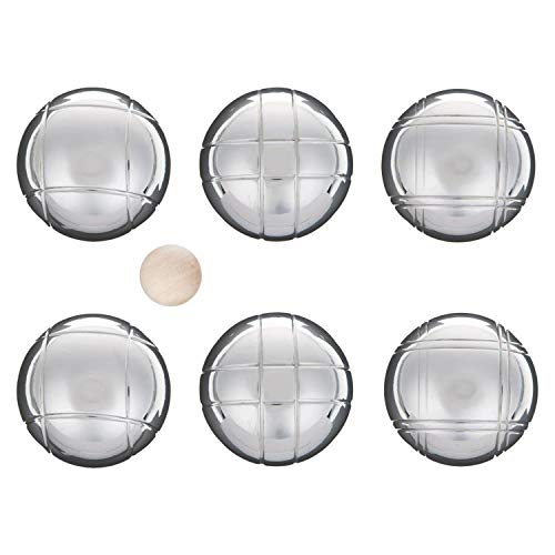 LAGUIOLE Set Bocce 6 Palle da Bocce di Metallo Borsa con Cerniera per Trasporto Presa di Legno Raccoglitore Magnetico di Palle Buon Divertimento! Metallo, Tela Argento, Marrone