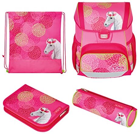 herlitz LOOP PLUS BLOOMY HORSE JUEGO DE MOCHILA ESCOLAR CHICA POLIÃ‰STER ROSA, AMARILLO