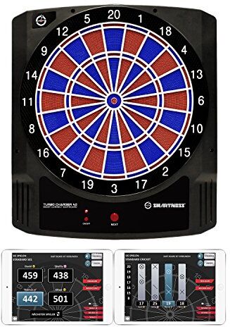 Carromco Dartboard Turbo Charger Bersaglio elettronico per freccette con funzione app per smartphone o tablet freccette con 16 giochi per 1-8 giocatori, di cui 6 freccette e 20 punte di ricambio