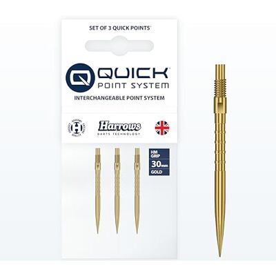 Harrows HM Grip Heavy Metal Quick Points Punte per freccette ispirate a Ryan Searle con anelli quadrati per le dita, sistema di punti rapidi anti-rottura per scambi rapidi dei punti, 30 mm, oro Harrows HM Grip Heavy Metal Quick Points Punte per freccette ispirate a Ryan Searle con anelli quadrati per le dita, sistema di punti rapidi anti-rottura per scambi rapidi dei punti, 30 mm, oro