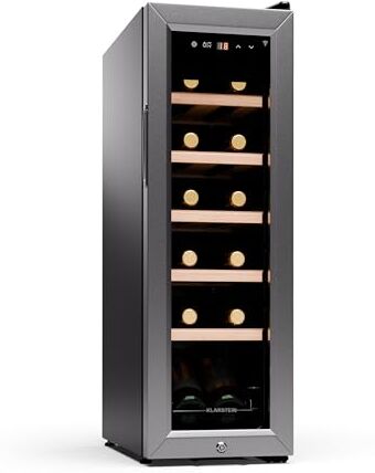 KLARSTEIN Cantinetta Vino Refrigerata a Zona Singola per Interno/Esterni, Frigo Bar, Cantina Vino con Porta in Vetro, Mini Frigo Silenzioso, Frigorifero Piccolo Touch Control, 5-18°C, 12 Bottiglie