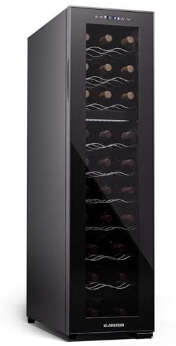 KLARSTEIN Cantinetta Vino Refrigerata a Zona Doppia per Interno/Esterni, Frigo Bar, Cantina Vino con Porta in Vetro, Mini Frigo Silenzioso, Frigorifero Piccolo Touch Control, 5-18°C, 27 Bottiglie