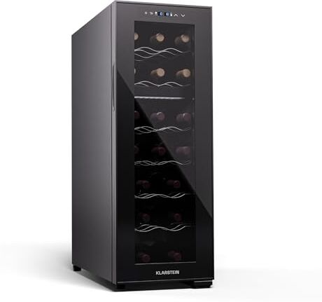 KLARSTEIN Cantinetta Vino Refrigerata a Zona Doppia per Interno/Esterni, Frigo Bar, Cantina Vino con Porta in Vetro, Mini Frigo Silenzioso, Frigorifero Piccolo Touch Control, 5-18°C, 18 Bottiglie