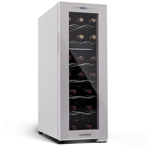 KLARSTEIN Cantinetta Vino Refrigerata a Zona Doppia per Interno/Esterni, Frigo Bar, Cantina Vino con Porta in Vetro, Mini Frigo Silenzioso, Frigorifero Piccolo Touch Control, 5-18°C, 18 Bottiglie