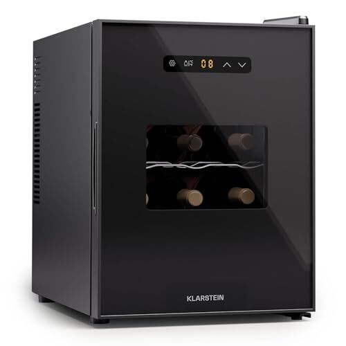 KLARSTEIN cantinetta vino a 1 zona a posizionamento libero, piccolo frigo per bevande, per vino, piccola cantinetta vino con sportello di vetro, frigorifero per bottiglie indoor/outdoor, 12 bottiglie