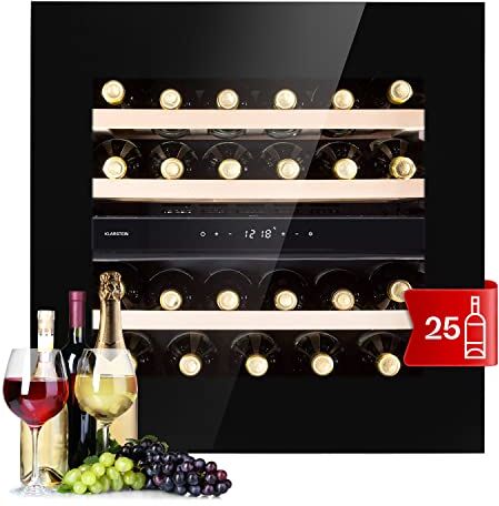 KLARSTEIN Cantinetta Vino Refrigerata a Zona Doppia per Interno/Esterni, Frigo Bar, Cantina Vino con Vetrina, Mini Frigo con Protezione UV, Frigorifero Piccolo Touch con LED 5-20°C 25 Bottiglie