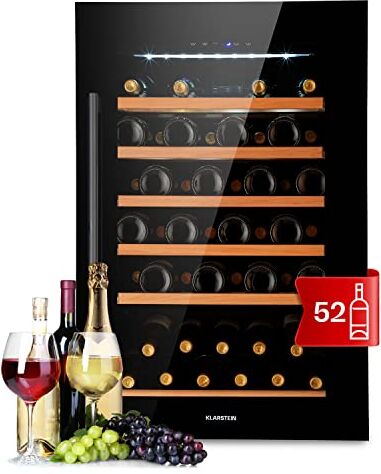 KLARSTEIN Cantinetta Vino Refrigerata a Zona Singola per Interno/Esterni, Frigo Bar, Cantina Vino con Vetrina, Mini Frigo con Protezione UV, Frigorifero Piccolo Touch Control 5-22°C, 137L 52 Bottiglie