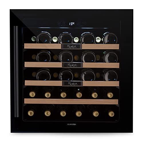 KLARSTEIN Cantinetta Vino Refrigerata a Zona Singola per Interno/Esterni, Frigo Bar, Cantina Vino con Vetrina, Mini Frigo con Protezione UV, Frigorifero Piccolo Touch Control 5-20°C, 92L 36 Bottiglie