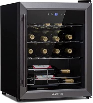 KLARSTEIN Ultimo Uno Cantinetta Vino, Cantina Vini Doppia Temperatura, Frigo Vino con Temperatura: 5-18 °C, Pannello di Controllo Touch, Spazio per 16 Bottiglie, Vol. 42 Litri, Nero