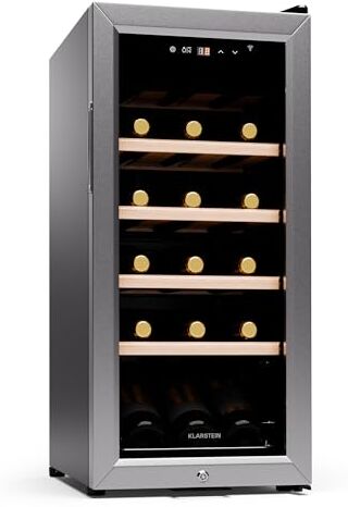 KLARSTEIN Cantinetta Vino Refrigerata a Zona Singola per Interno/Esterni, Frigo Bar, Cantina Vino con Porta in Vetro, Mini Frigo Silenzioso, Frigorifero Piccolo Touch Control, 5-18°C, 18 Bottiglie