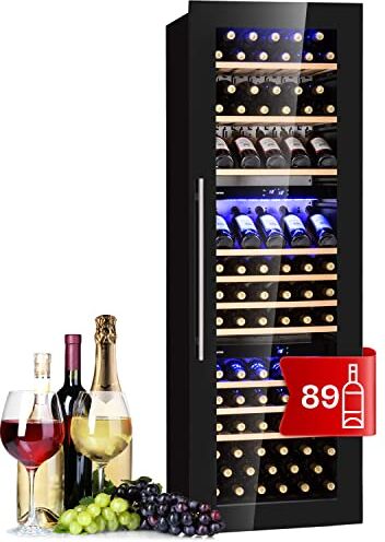 KLARSTEIN Cantinetta Vino Refrigerata a Tre Zone per Interno/Esterni, Frigo Bar, Cantina Vino con Vetrina, Mini Frigo con Protezione UV, Frigorifero Piccolo Touch Control 5-18°C, 246 L, 89 Bottiglie